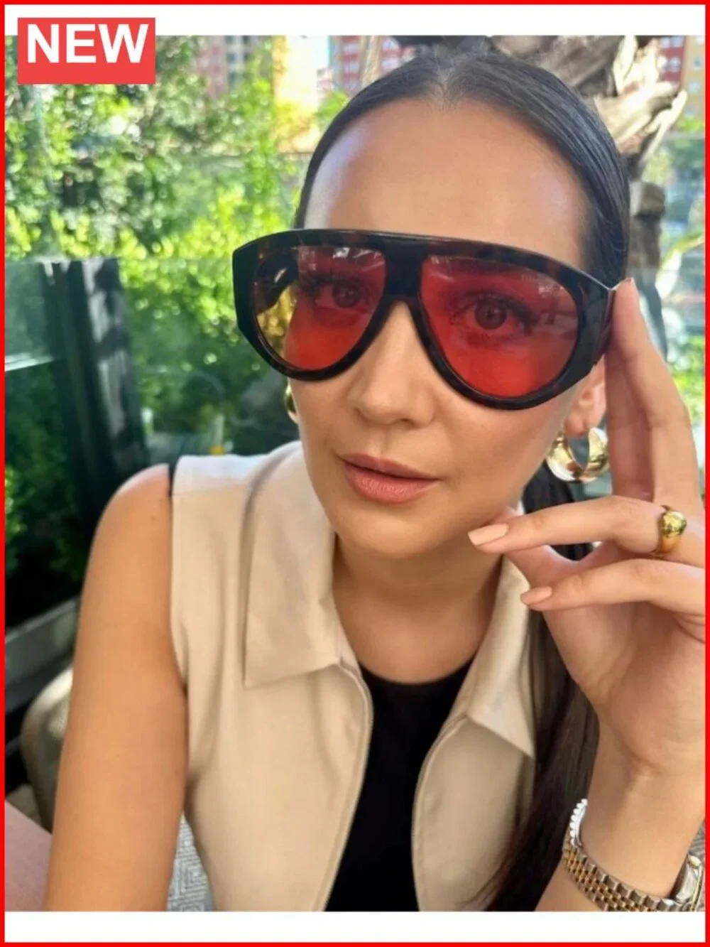 Oversized Aviator Sunglasses Retro 70s Luxury Designer Thick Frame UV Protection